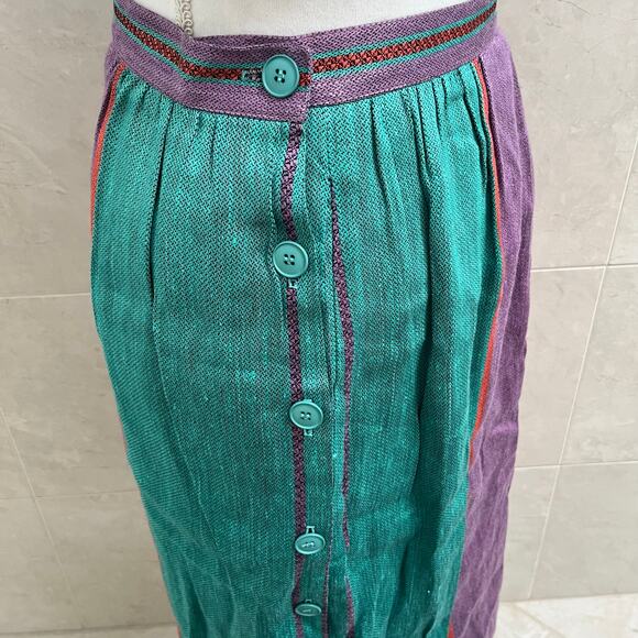 Vintage Colorblock Stripes Linen Skirt by Prophecy - Large - mid to long length - Picture 12 of 16